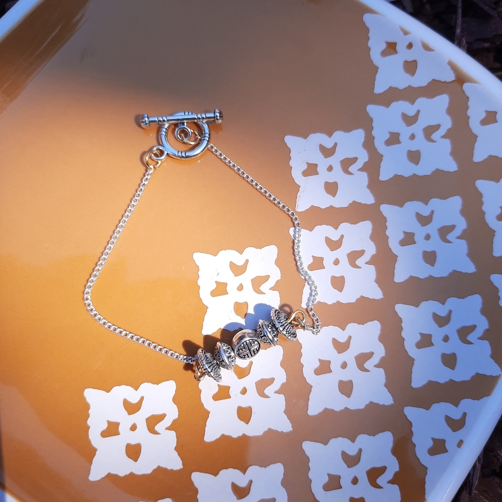 Simple Bead Two Tone Toggle Chain Bracelet